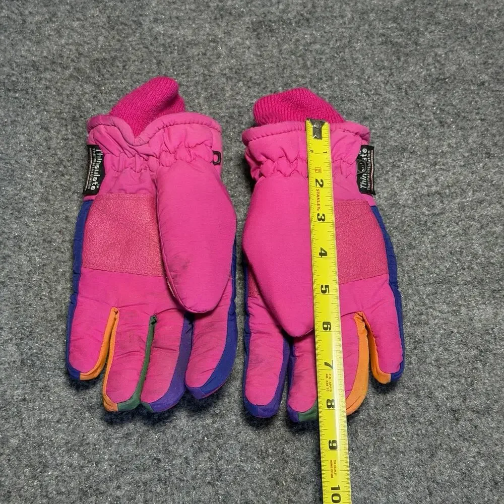 Vintage 1990s Fleece Lined Bright Colored Winter Ski Snow Gloves Warm Cozy Comfy